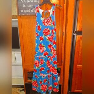 Floral Blue and Red Maxi Dress